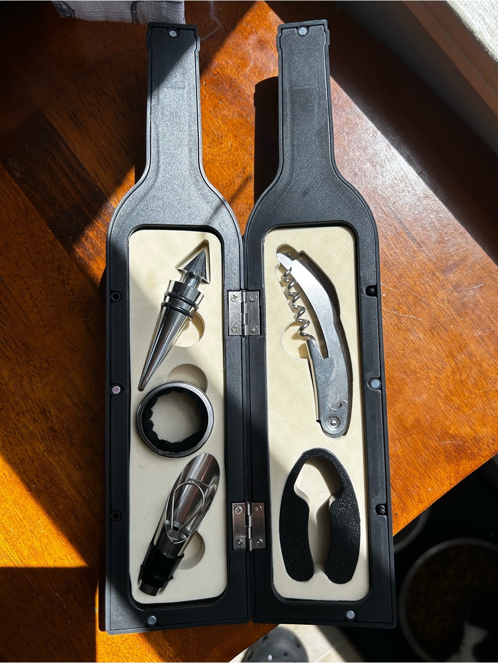 Wine Accessory Gift Set with Black Case and Silver Tools